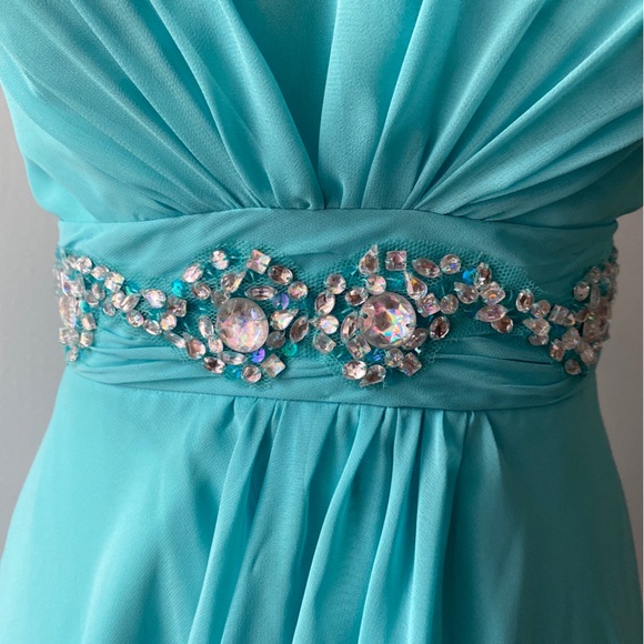 Morgan & co Light blue prom dress hi-low sweetheart neckline strapless size 3/4 - Picture 7 of 11